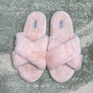 SOLD Pink Fuzzy Slipper Sandals